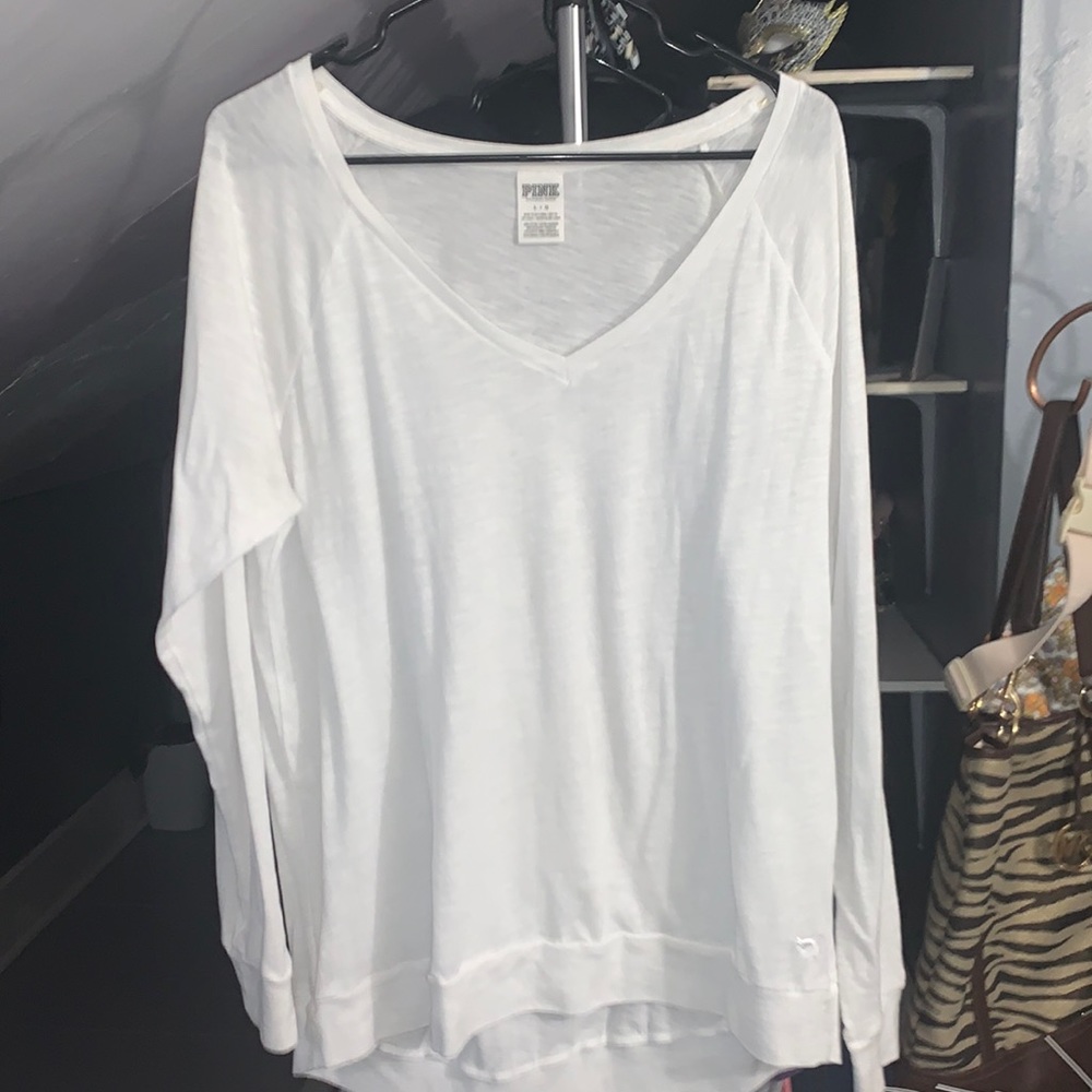 White Long sleeve V neck Victoria’s Secret Pink shirt